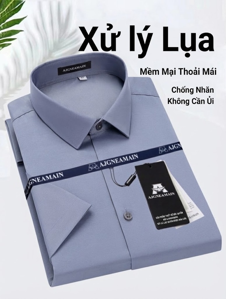Áo Sơ Mi Nam Tay Ngắn Chống Nhăn Không Cần Ủi, Phong Cách Lịch Lãm Màu Xanh Nhạt, Vàng, Xanh Lá, Xám chi tiết 21