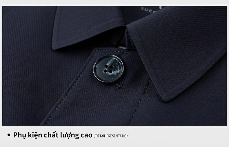 Áo Khoác Nam Cổ Bẻ Cúc Bấm Trung Niên Chất Vải Mềm Mịn Không Nhăn Màu Xanh Navy, Xám chi tiết 34