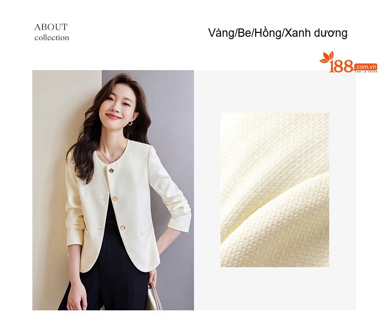 Áo Khoác Blazer Nữ Phong Cách Hàn Quốc Công Sở Thanh Lịch Màu Hồng, Kem, Xanh, Vàng chi tiết 4