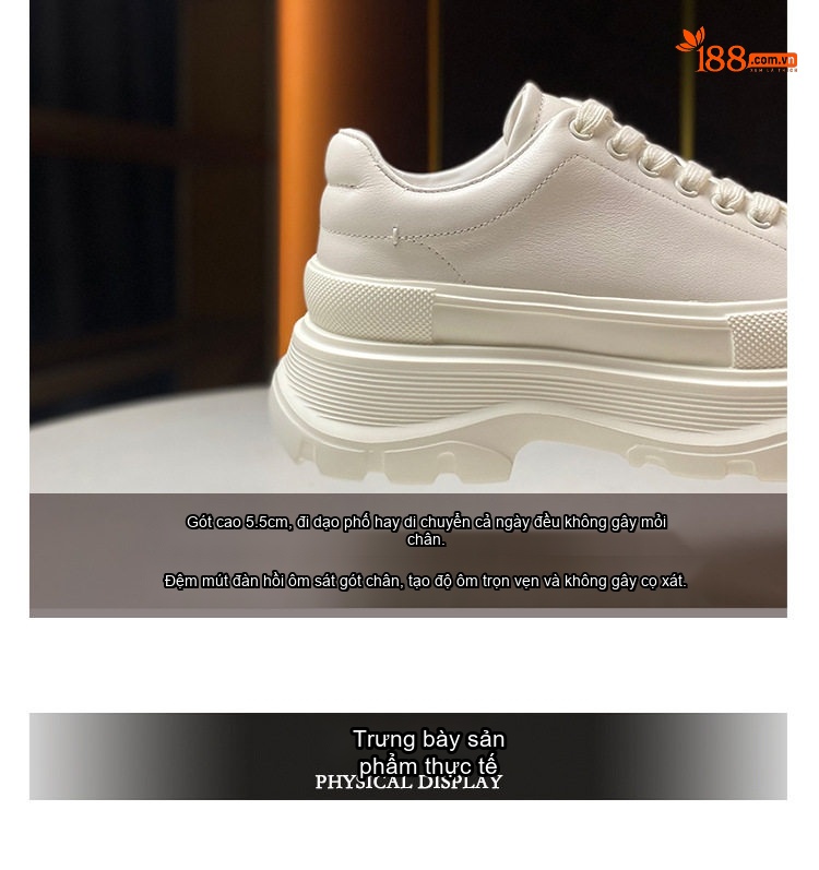 Giày Sneaker Nữ Da Bò Đế Bánh Mì Chiều Cao Đế 5.5cm Màu Đen, Trắng chi tiết 7