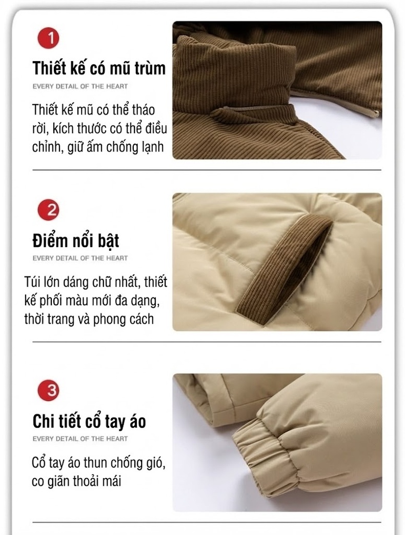 Áo Khoác Bông Nam Cotton Lông Cừu Dáng Rộng Màu Hồng, Đen, Nâu, Xanh Lá... chi tiết 2