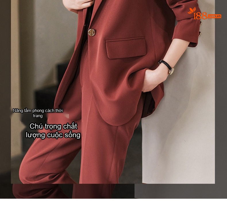 Bộ Vest Công Sở Nữ Tay Dài Dáng Ôm Màu Đen, Nâu, Đỏ Gạch chi tiết 3