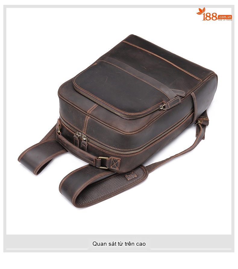 Balo Da Bò Sáp Crazy Horse Đựng Laptop Du Lịch Phong Cách Âu Mỹ Màu Nâu chi tiết 23
