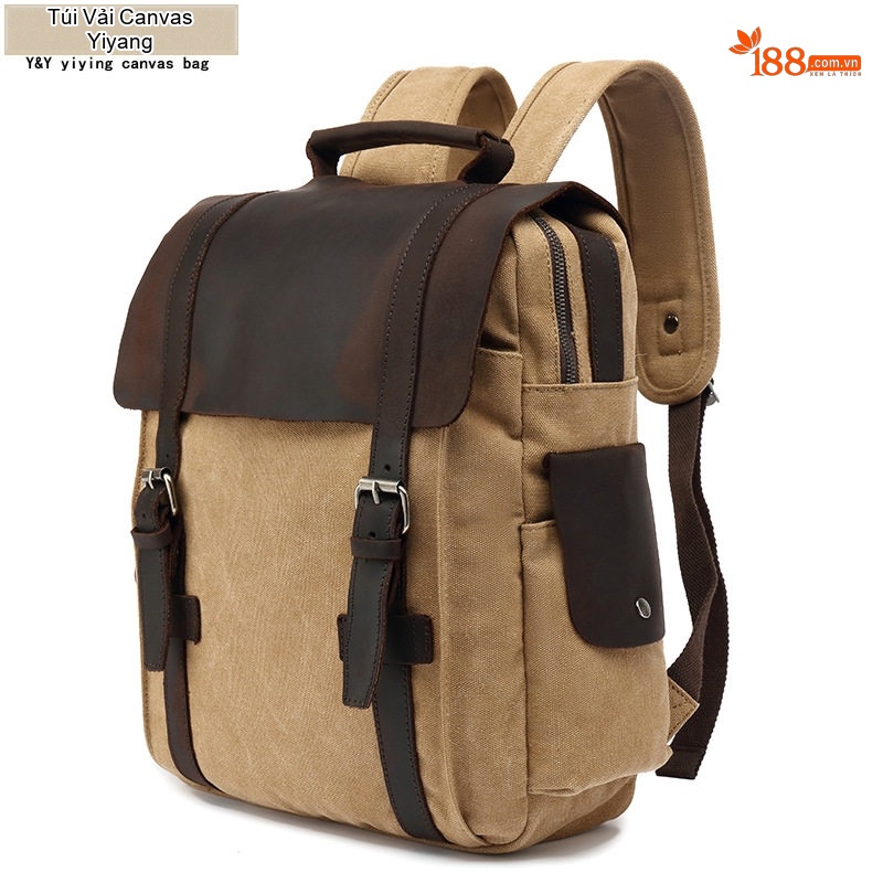 Balo Canvas Phối Da Mờ Du Lịch Phong Cách Vintage