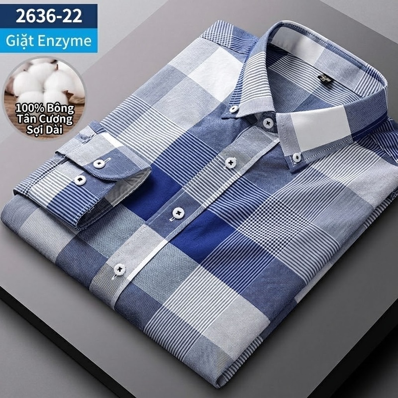 Áo Sơ Mi Nam Tay Dài Cotton Oxford Giặt Nước Kẻ Caro Mặc Đơn Giản Lót Trong Công Sở Màu Trắng, Xanh Dương, Xám, Hồng...