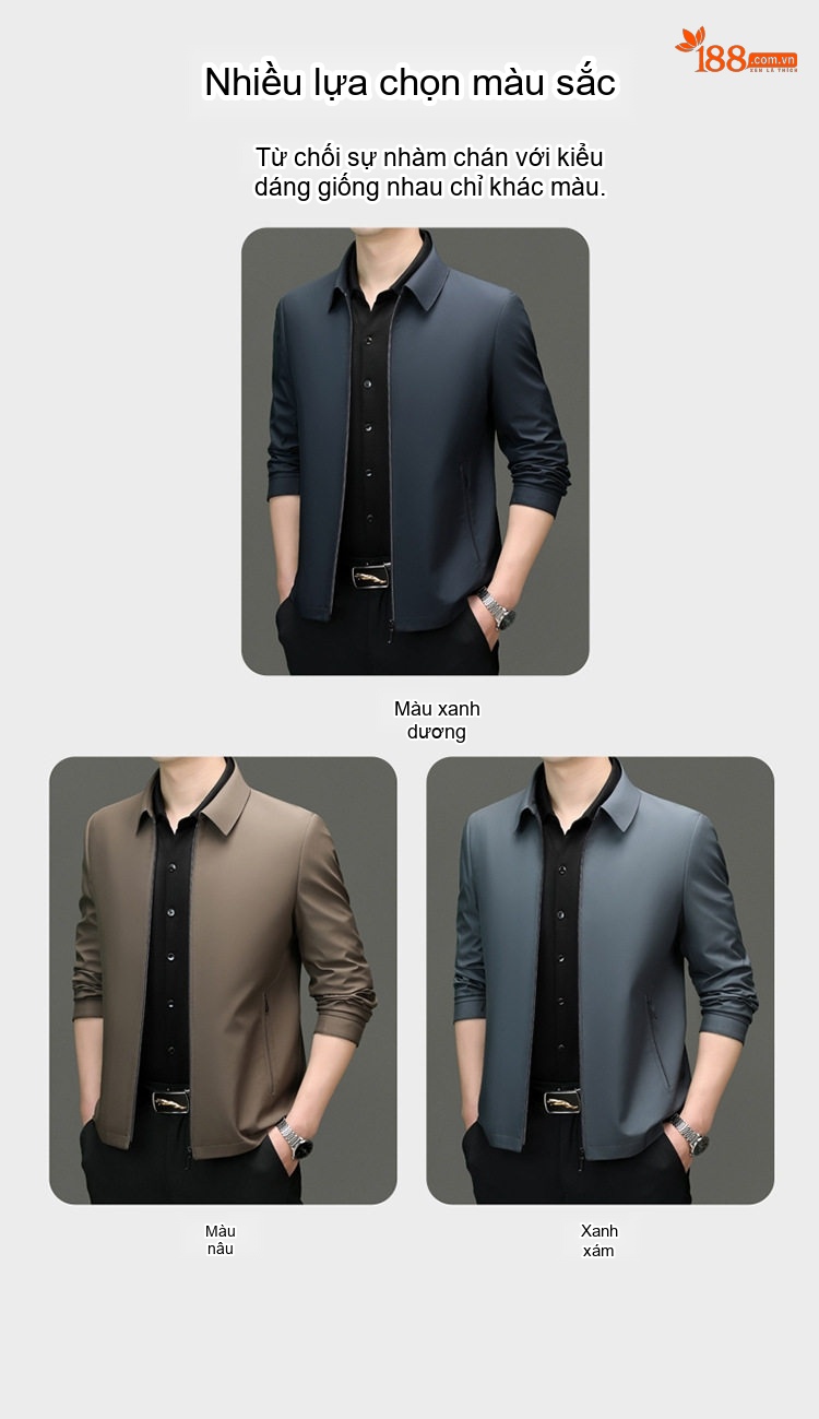 Áo Khoác Bomber Nam Lụa Tơ Tằm Công Sở Chống Nhăn Màu Xám, Nâu, Xanh Đen chi tiết 6