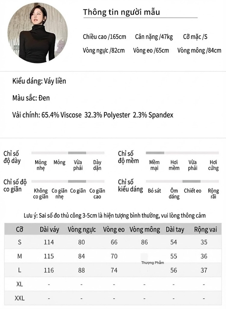 Đầm Ôm Body Nữ Cổ Cao Tay Dài Màu Đen chi tiết 2