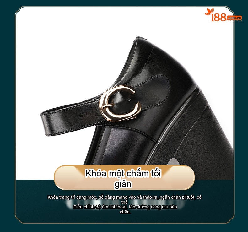 Giày Cao Gót Nữ Quai Ngang Da Bóng Chiều Cao Đế Khoảng 8cm Màu Đen, Trắng chi tiết 14