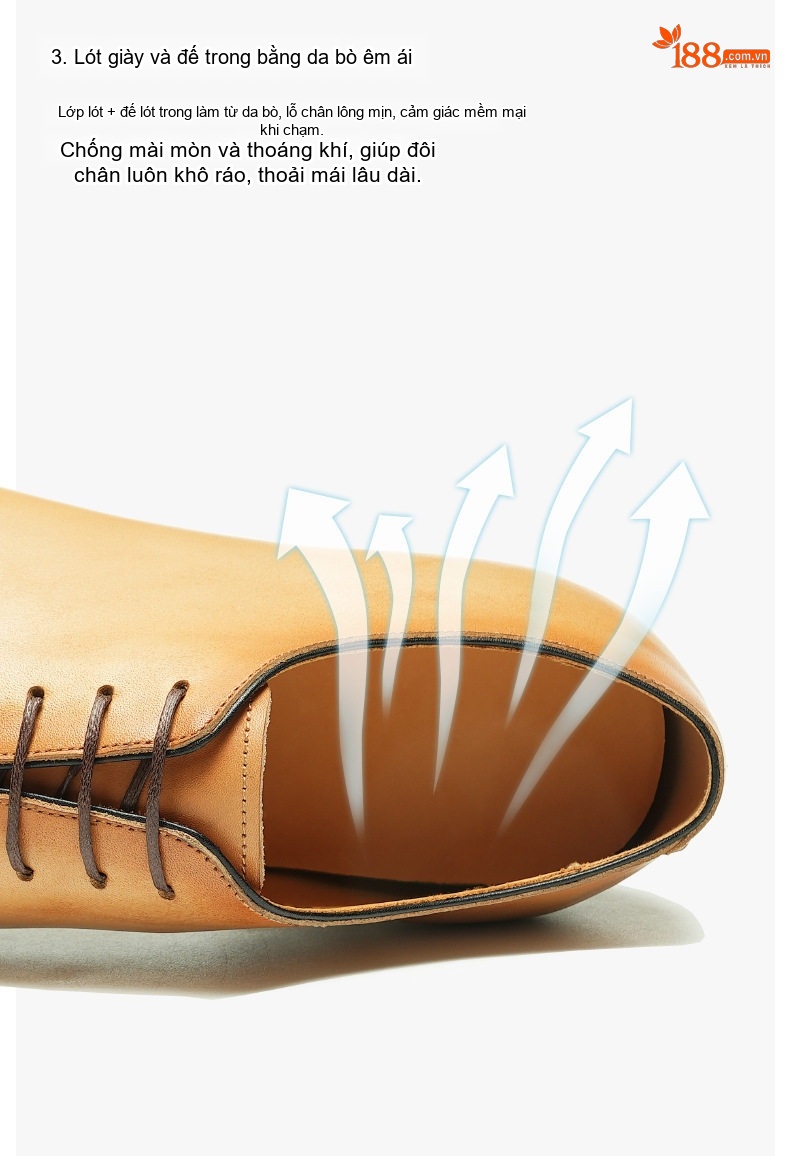 Giày Tây Oxford Nam Da Bò Thật Chiều Cao Đế Khoảng 3cm Màu Nâu Vàng, Đen chi tiết 8