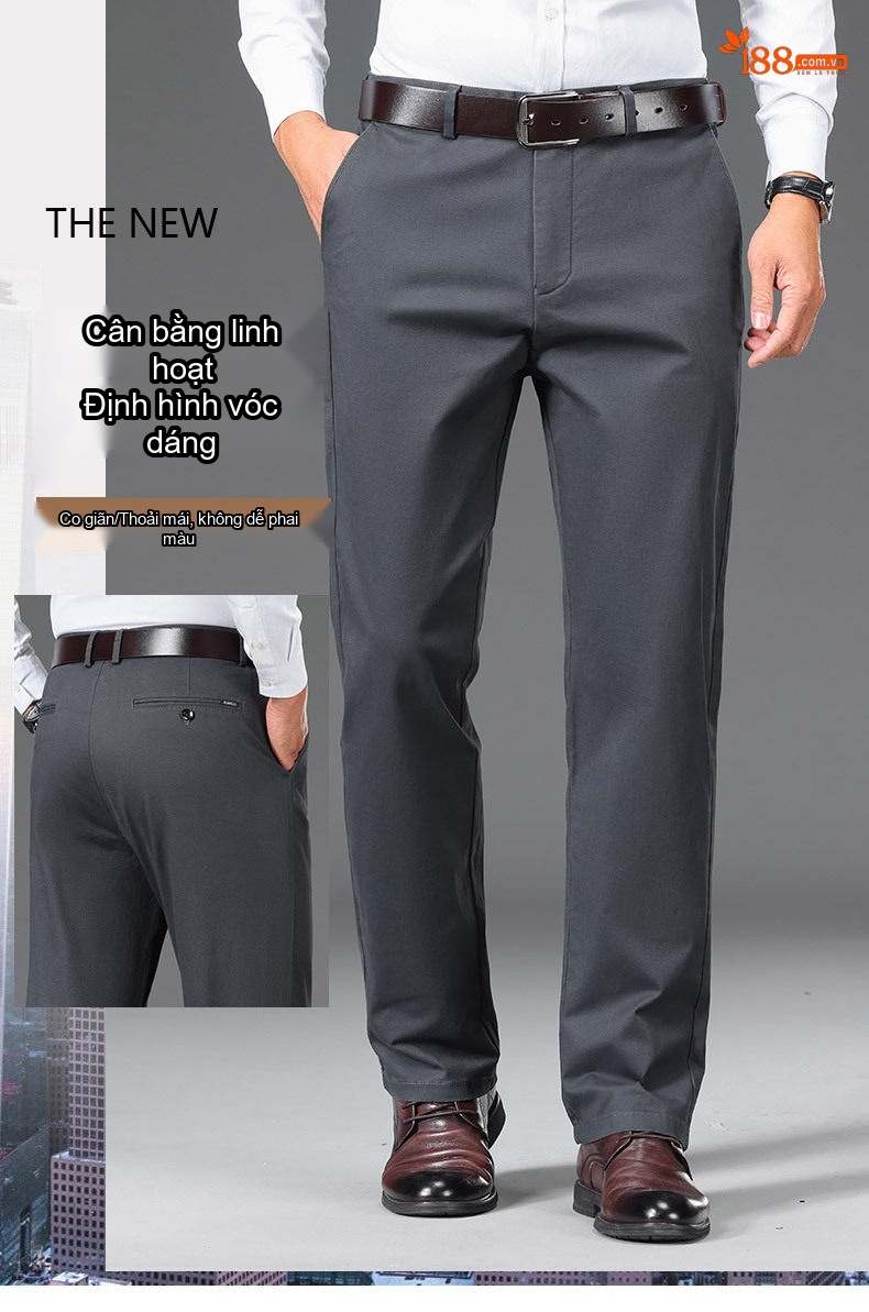 Quần Dài Nam Cotton Ống Suông Rộng Thoải Mái Màu Đen, Xám, Xanh Navy, Nâu chi tiết 1