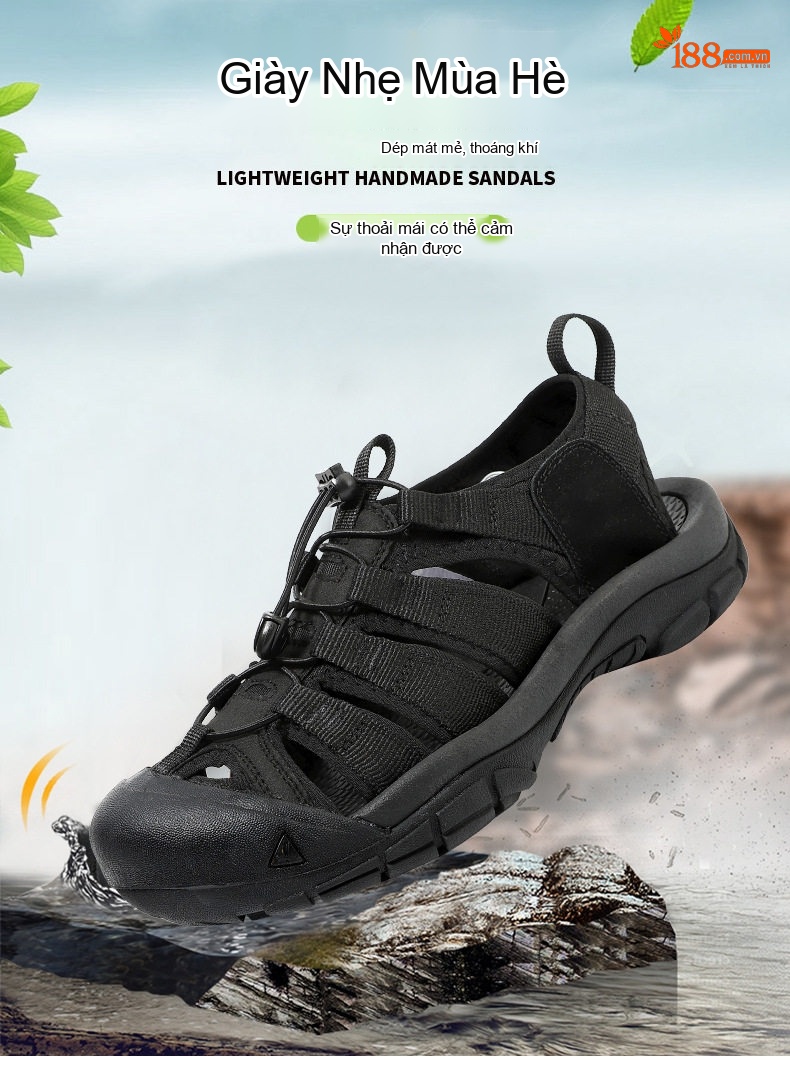 Dép Sandal Nam Bít Mũi Đi Biển Đế Dày Thoáng Khí Đế Cao 3cm chi tiết 1