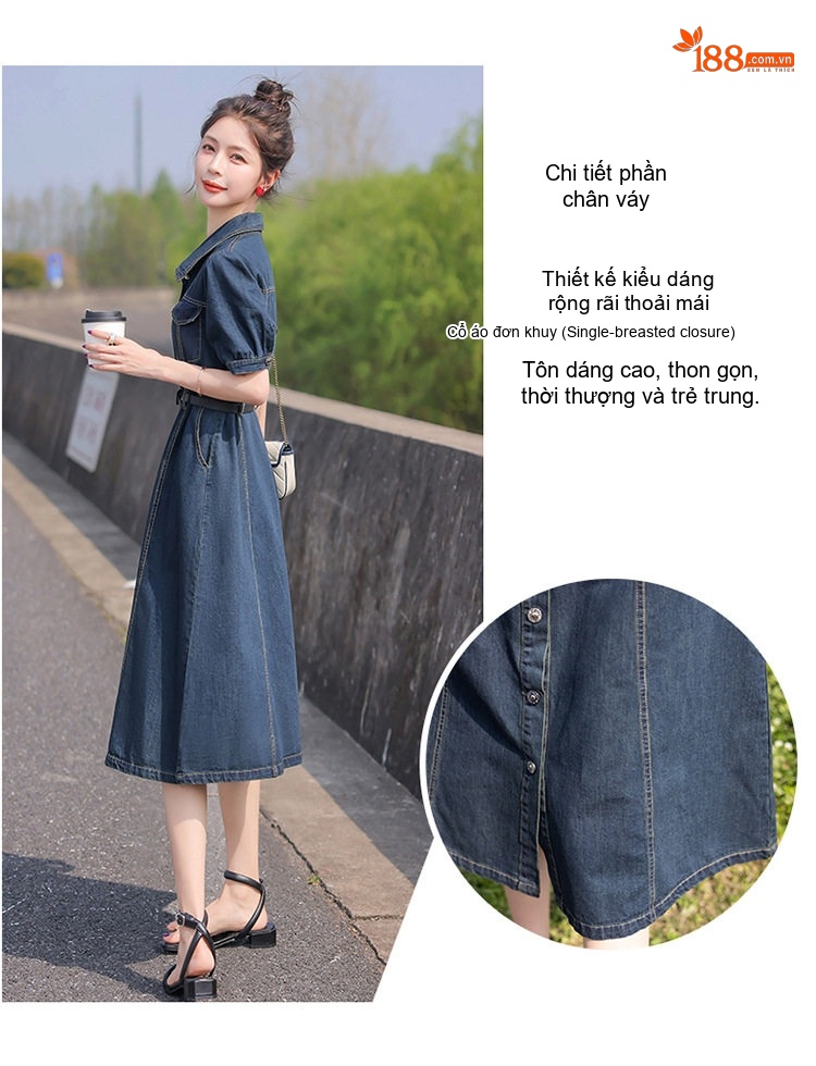 Váy Đầm Jean Dáng Dài Nữ Tính Thu Eo Kèm Đai Phong Cách Hàn Quốc chi tiết 9