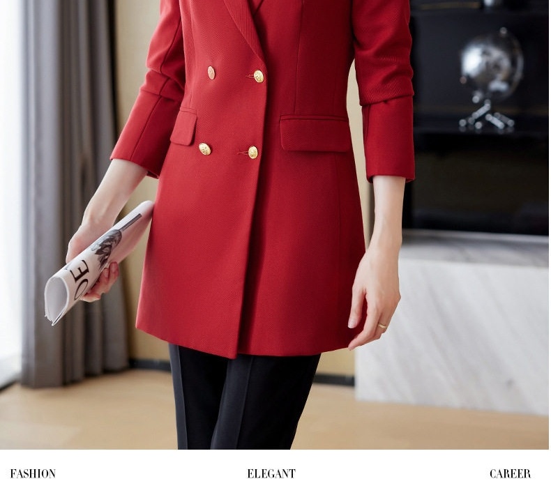 Áo Khoác Blazer Nữ Dáng Dài Tay Dài Màu Nâu, Đen, Đỏ chi tiết 23