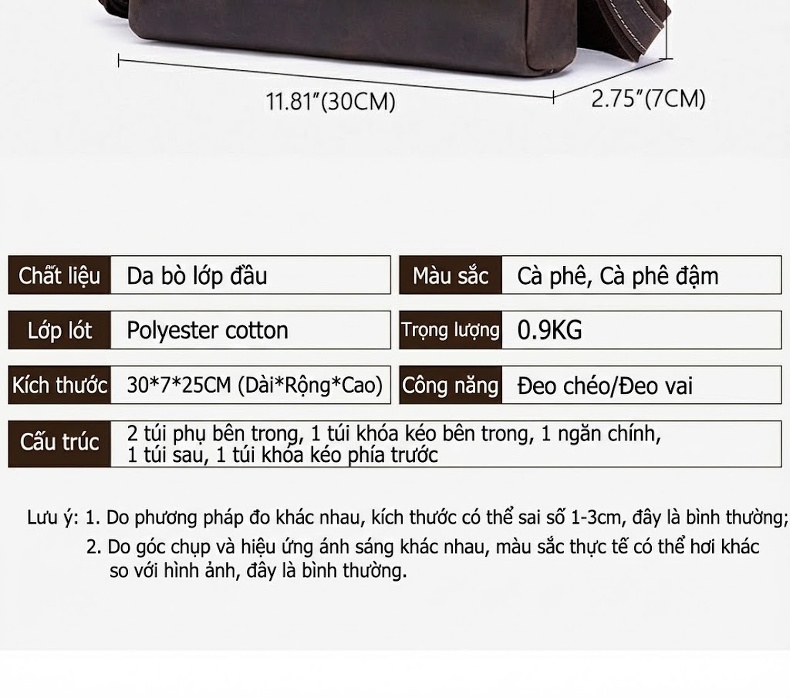 Túi Đeo Chéo Nam Da Bò Mad Horse Phong Cách Âu Mỹ Cổ Điển Màu Nâu chi tiết 4