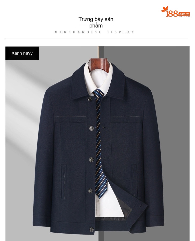 Áo Khoác Nam Cổ Bẻ Cài Nút Kiểu Dáng Business Casual Màu Đen, Xanh Navy chi tiết 6