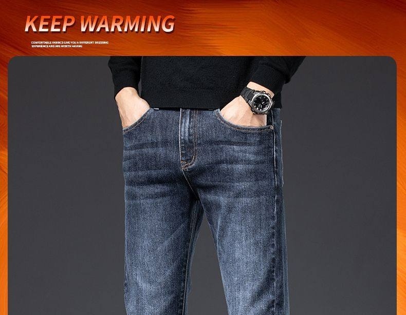 Quần Jean Nam Ống Đứng Co Giãn Lót Lông Cao Cấp Màu Xanh, Đen chi tiết 1