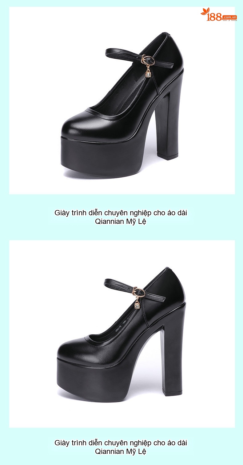 Giày Cao Gót Quai Mary Jane Nữ Chiều Cao Đế Khoảng 15cm Da Bóng Màu Đen, Trắng, Bạc chi tiết 19