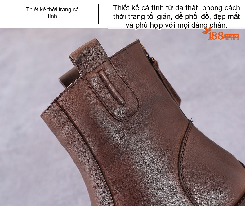 Boot Chelsea Nữ Da Bò Chiều Cao Đế Khoảng 3cm Màu Đen, Nâu chi tiết 7