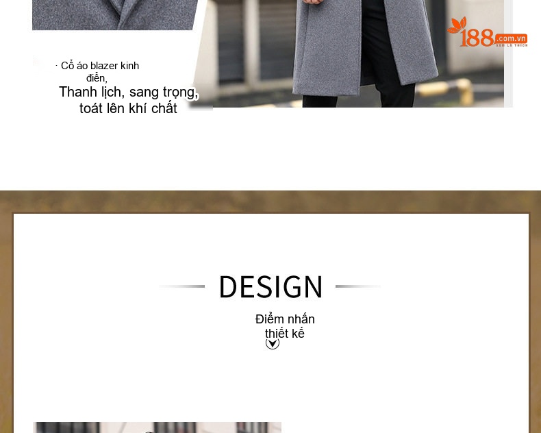 Áo Khoác Dạ Nam Dáng Dài Business Casual Màu Đen, Xám chi tiết 4