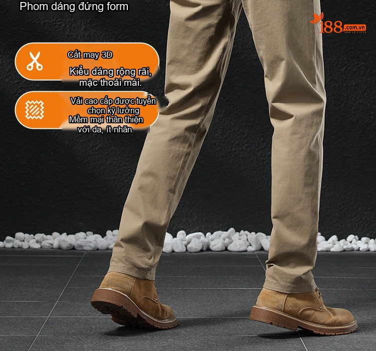 Quần Dài Nam Cotton Dáng Suông Ống Đứng Phong Cách Công Sở Màu Be, Trắng, Đen, Xám chi tiết 13