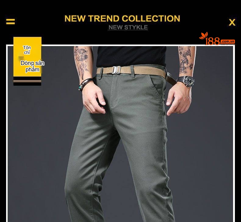 Quần Dài Cotton Nam Ống Đứng Thu Đông Dáng Ôm Vừa Vặn Màu Xám, Xanh chi tiết 1