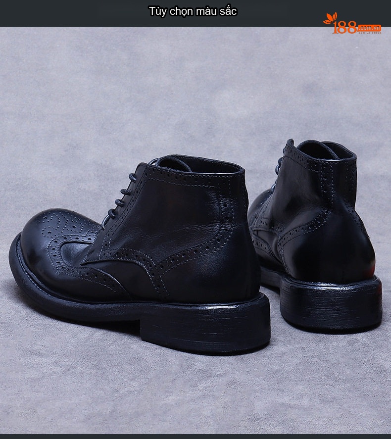 Boot Nam Da Thật Goodyear Cổ Cao Chiều Cao Đế Khoảng 3cm Màu Đen chi tiết 3