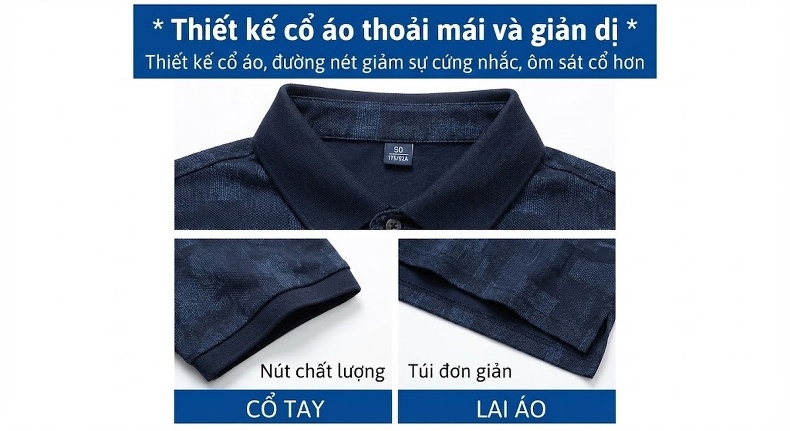 Áo Polo Nam Tay Ngắn Lụa Tơ Tằm Mỏng Cổ Bẻ Họa Tiết Thời Trang Màu Trắng, Xanh, Đen chi tiết 4