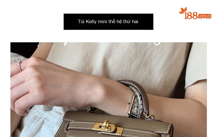 Túi Kelly Mini Da Bò Vân Tay Cầm Tay Đeo Vai Chéo Phong Cách Thời Trang Màu Trắng, Nâu, Xám, Đen... chi tiết 1