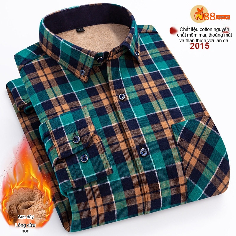 Áo Sơ Mi Nam Ca Rô Lông Cừu Non Cotton Dày Dặn Giữ Ấm Màu Đen, Đỏ, Xanh Dương, Xanh Lá...