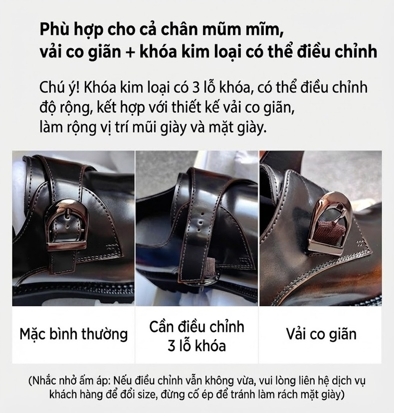 Giày Tây Monk Strap Nam Da Bóng Chiều Cao Đế Khoảng 4cm Màu Đen, Nâu chi tiết 1