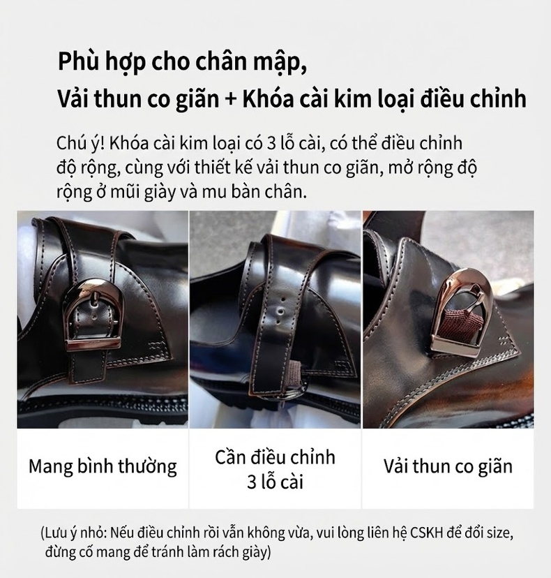 Giày Tây Khóa Cài Nam Da Bóng Mũi Vuông Chiều Cao Đế Khoảng 3cm Màu Đen, Nâu chi tiết 1