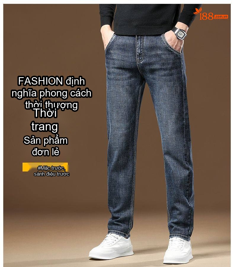 Quần Jean Nam Ống Đứng Dáng Ôm Vừa Vặn Cotton Không Nhăn Phong Cách Business Trung Niên Màu Xanh Đậm, Xanh Nhạt, Xám chi tiết 1