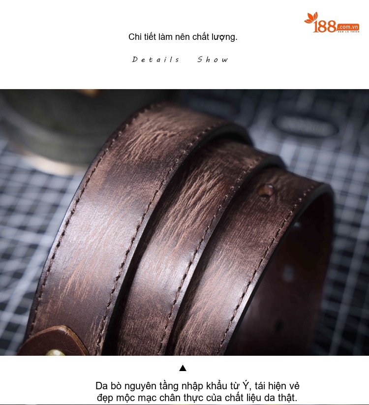 Thắt Lưng Nam Da Bò Thủ Công Khóa Kim Loại Màu Đen, Nâu, Vàng chi tiết 17