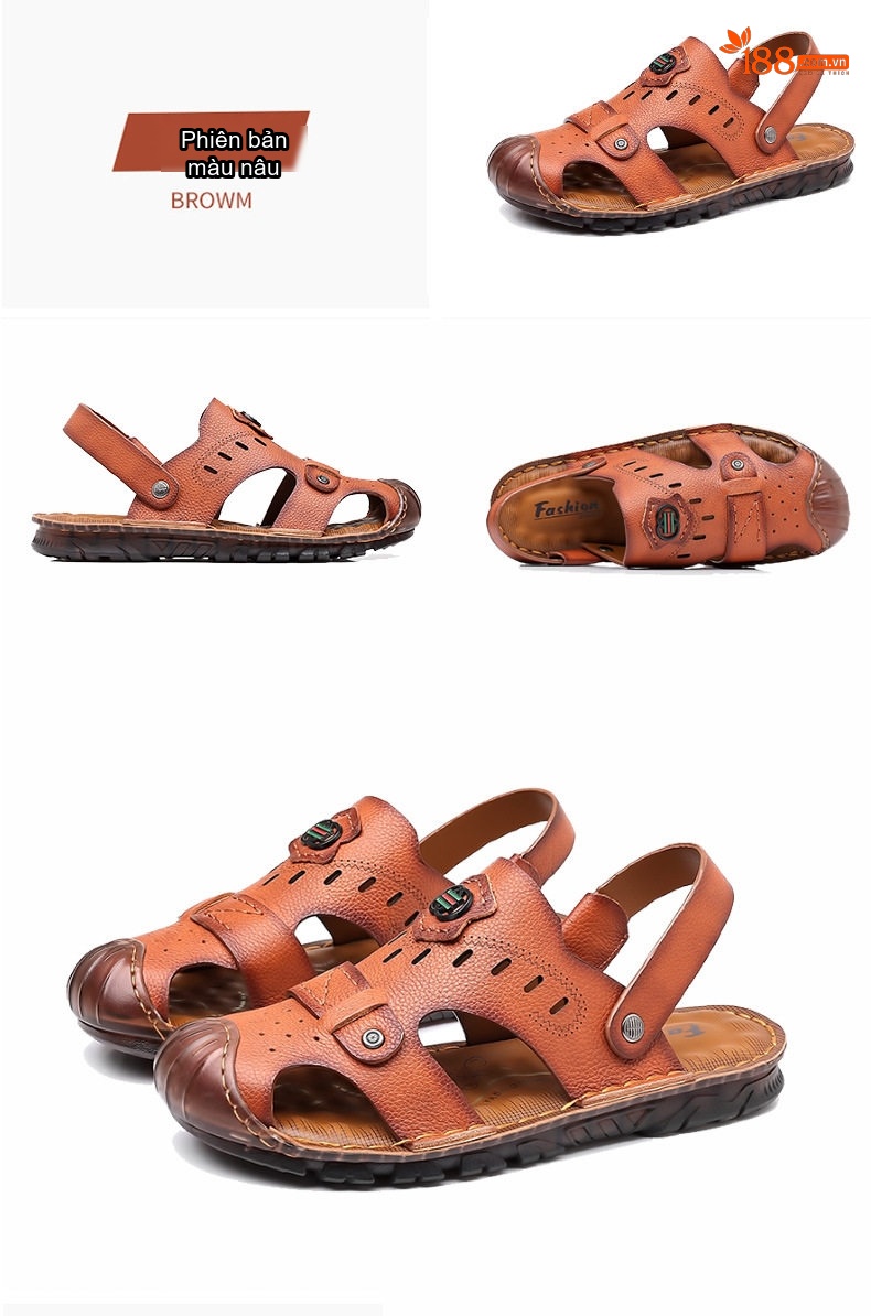 Dép Sandal Nam Da Bóng Quai Hậu Chiều Cao Đế Khoảng 2cm Màu Nâu, Đen chi tiết 25