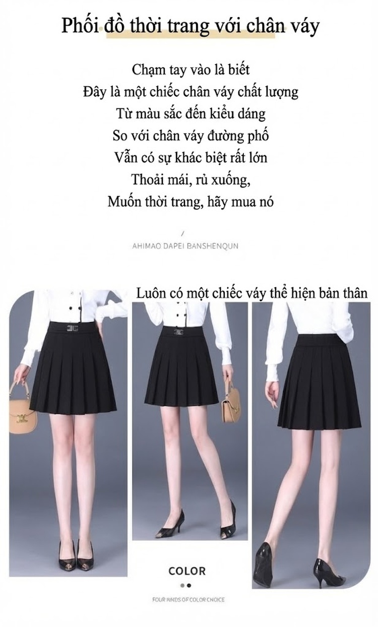 Chân Váy Chữ A Xếp Ly Ngắn Lưng Cao Phong Cách Ulzzang Màu Đen chi tiết 5