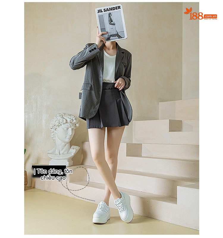 Giày Thể Thao Nữ Đế Cao Chiều Cao Đế Khoảng 5cm Phối Màu Đen, Trắng chi tiết 4