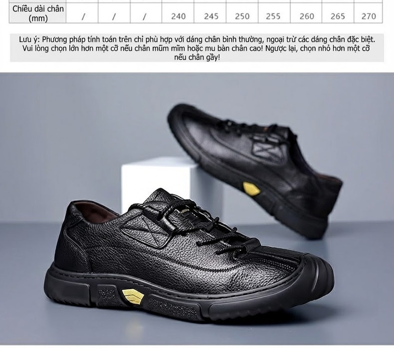 Giày Da Bò Nam Buộc Dây Mũi Tròn Phong Cách Thường Ngày Chiều Cao Đế Khoảng 3cm Màu Đen chi tiết 4