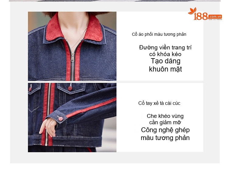 Set Áo Khoác Jean Nữ Cổ Bẻ Tay Dài Quần Ống Rộng Màu Xanh Jean chi tiết 7