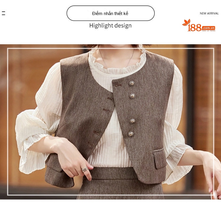 Set Áo Khoác Gile, Áo Tiểu Thư Tay Dài Và Chân Váy Dài Phong Cách Thời Trang Nữ chi tiết 5