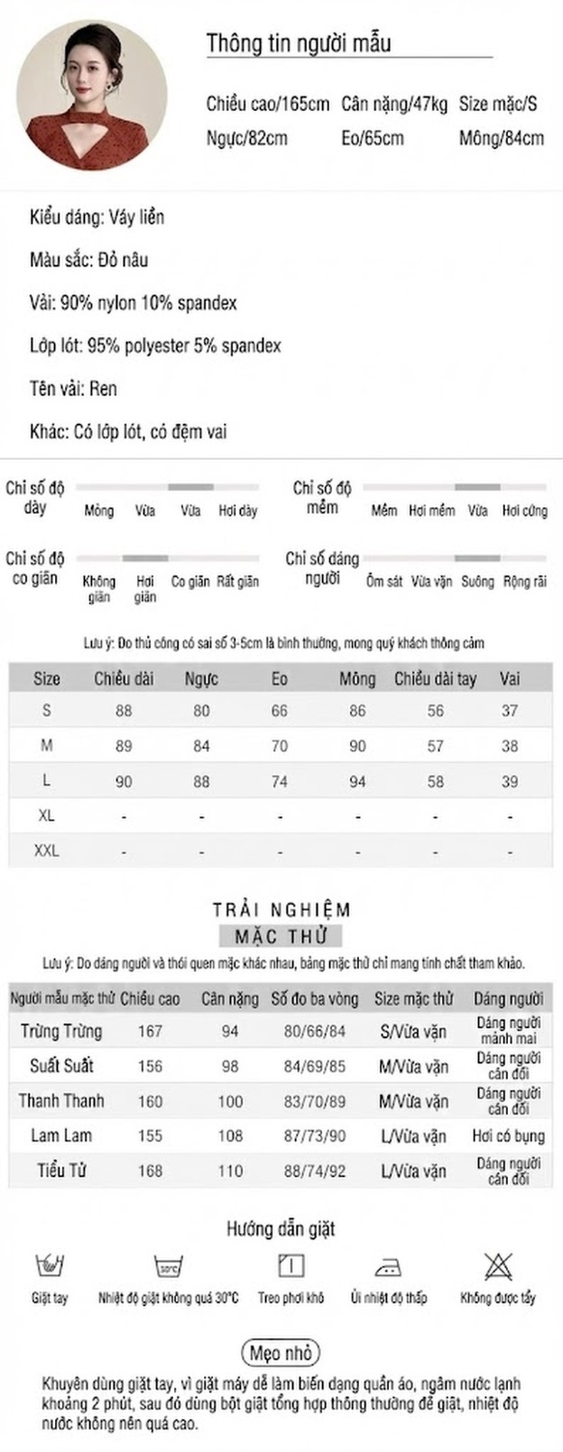 Đầm Ôm Body Nữ Vải Ren Thiết Kế Cổ chữ V Xẻ Giọt Lệ Tay Dài Màu Nâu Đất chi tiết 2