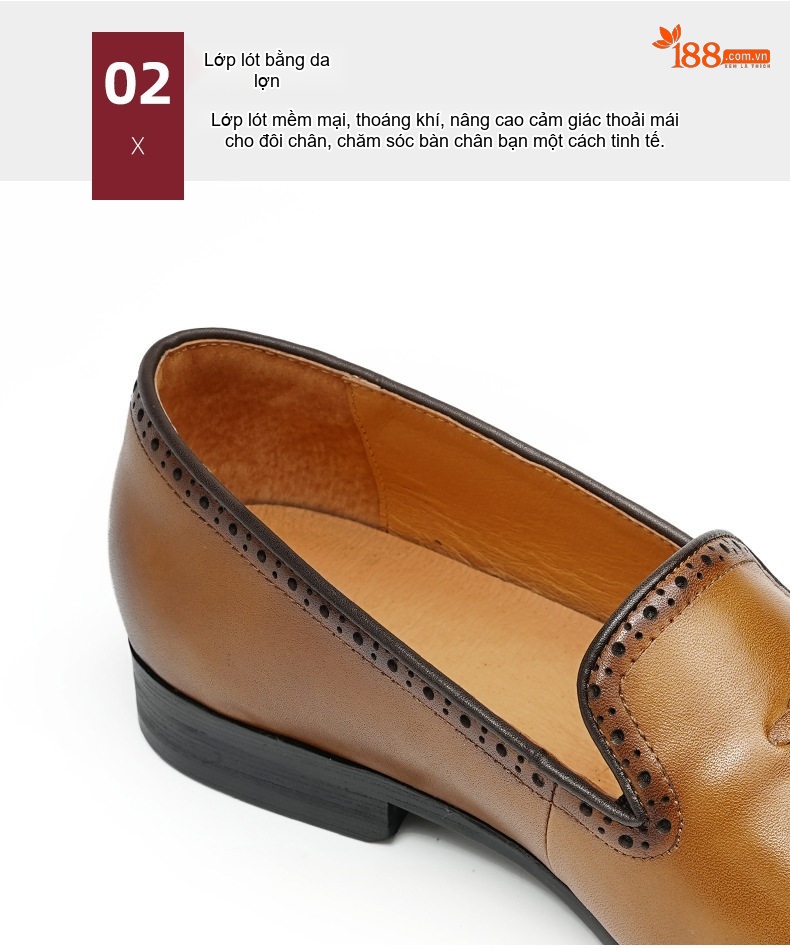 Giày Lười Nam Da Bò Brogue Tua Rua Chiều Cao Đế Khoảng 3cm Màu Đen, Nâu chi tiết 7