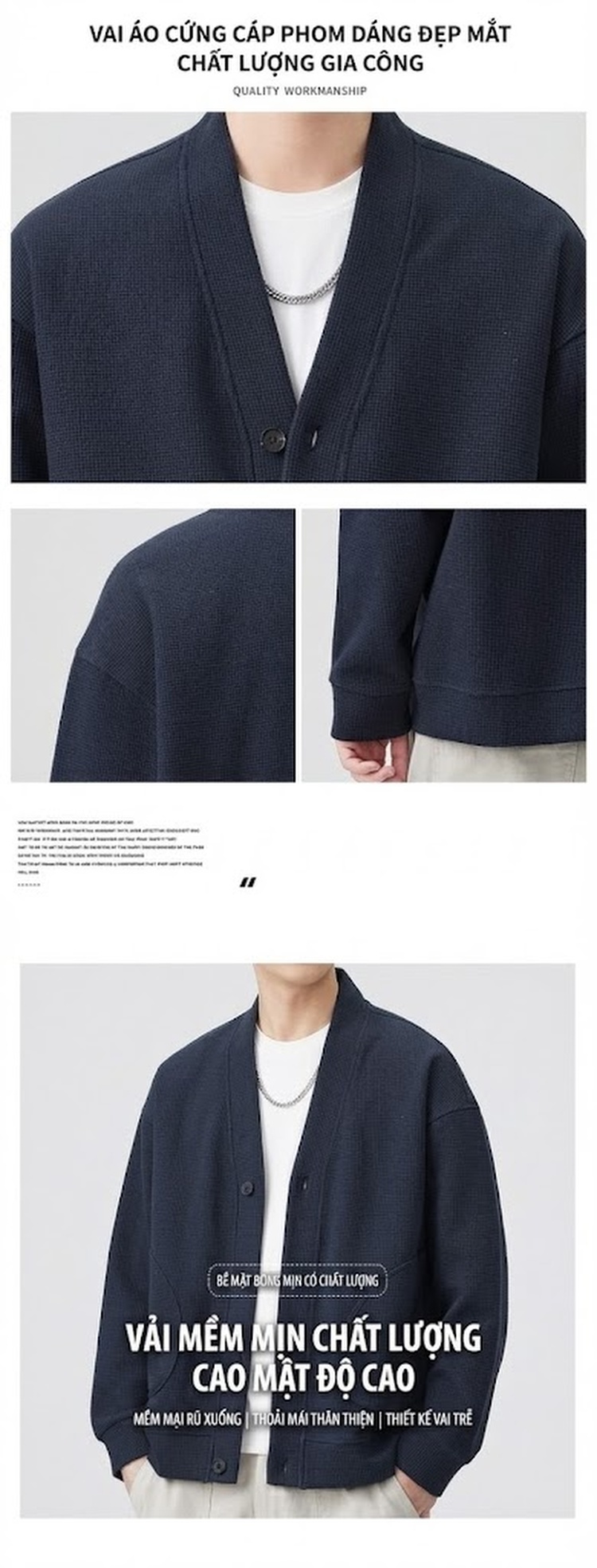 Áo Khoác Cardigan Nam Dáng Rộng Phong Cách Hàn Quốc Màu Xám, Nâu, Xanh Navy chi tiết 1
