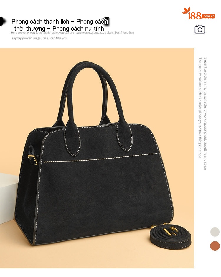 Túi Tote Nữ Da Mờ Phong Cách Retro Châu Âu, Túi Đeo Vai, Túi Xách Tay Công Sở Màu Đỏ, Nâu, Xám, Đen chi tiết 7
