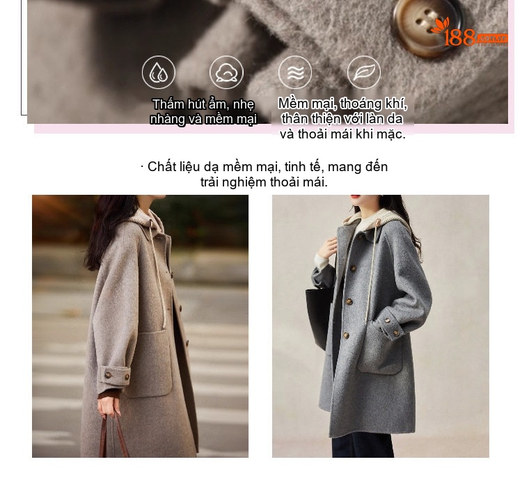 Áo Khoác Dạ Nữ Dáng Dài Có Mũ Phong Cách Thanh Lịch Màu Xám chi tiết 6