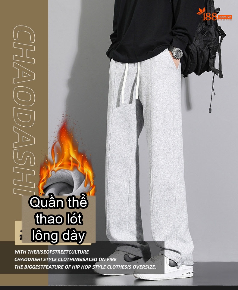 Quần dài ống rộng nam lót lông thu đông dáng thể thao chi tiết 1