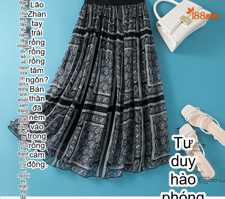 Chân Váy Dài Nữ Lụa Họa Tiết Hoa Eo Chun dáng chữ A Màu Đen, Trắng chi tiết 8
