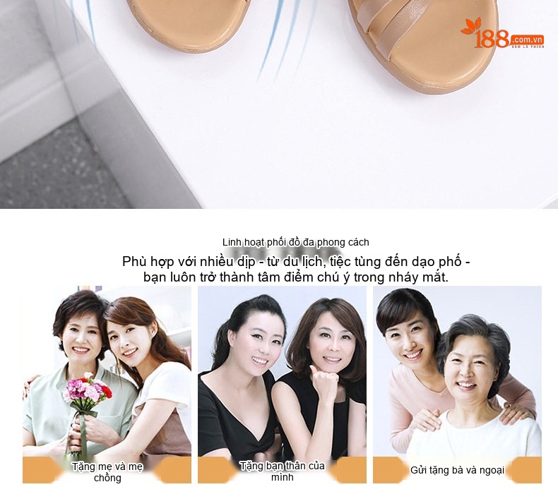 Dép Sandal Nữ Quai Ngang Da Bò Đế Cao 5cm - 6cm Màu Đen, Kem chi tiết 12