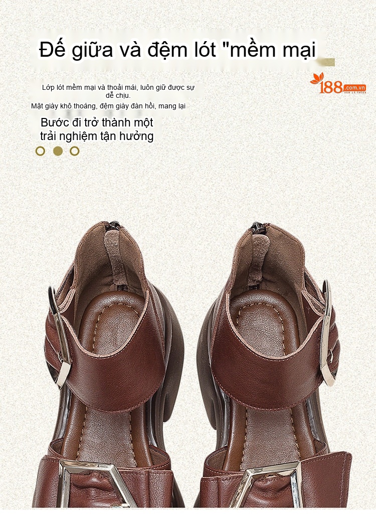 Giày Sandal Cao Gót Nữ Đầu Cá Da Bò Khóa Lớn Gót Cao 8cm Màu Nâu, Trắng, Đen chi tiết 7
