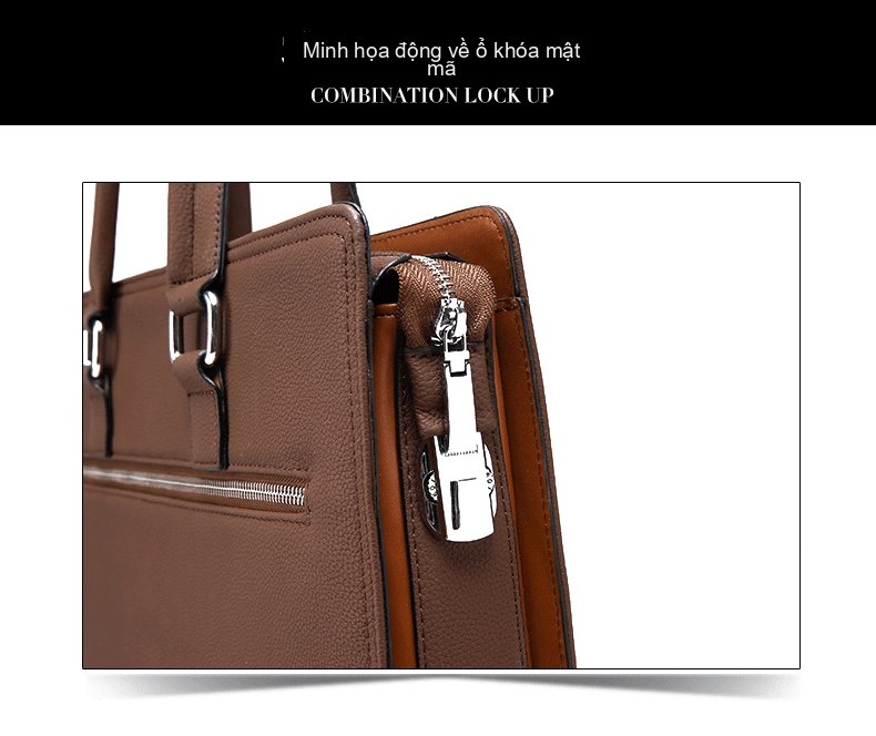 Cặp Túi Xách Tay Nam Khóa Số Chống Trộm Công Sở Đựng Laptop Da Mềm Đeo Vai Chéo chi tiết 4