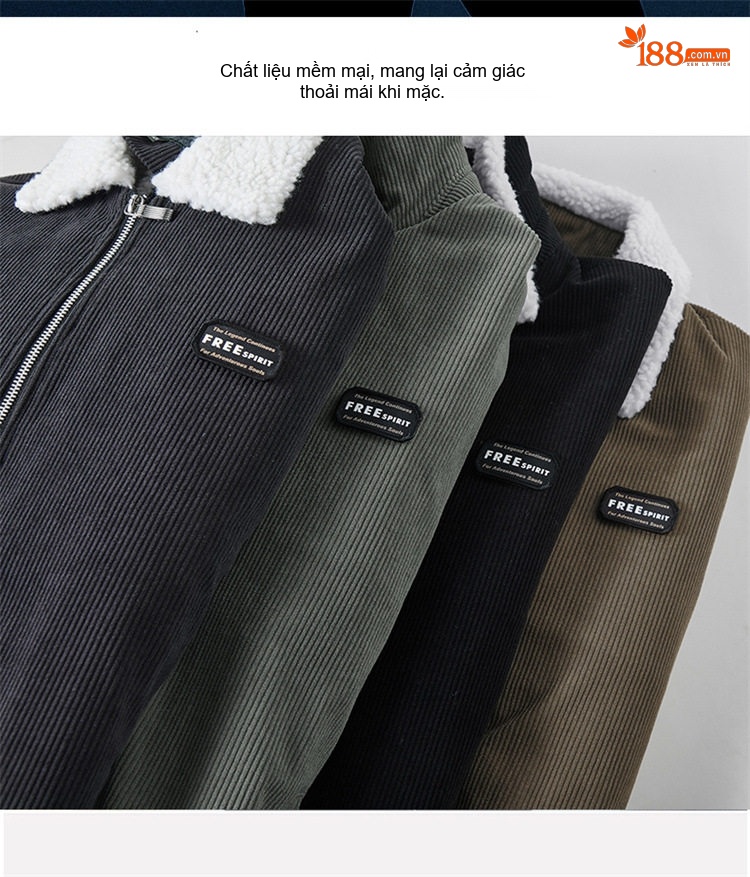 Áo Khoác Cotton Nam Lót Lông Cổ Lông Cừu Form Rộng Màu Nâu, Đen, Xám chi tiết 1